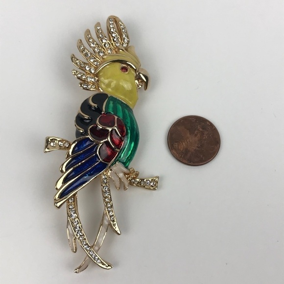 Bird Parrot Cockatoo Rhinestone Enamel Brooch Pin - Picture 6 of 8